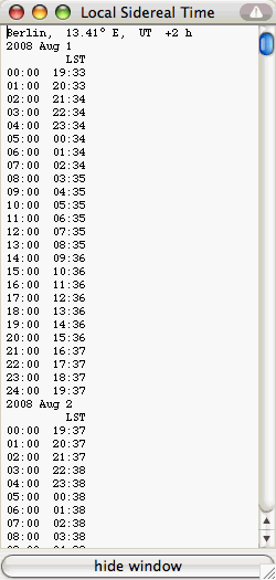 local sidereal time
                        table